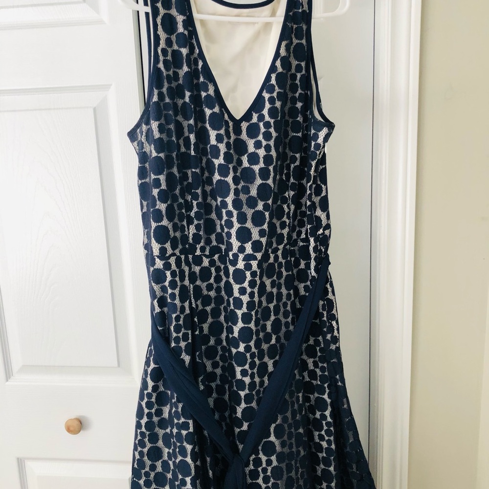 Elegant Navy Polka Dot Dress